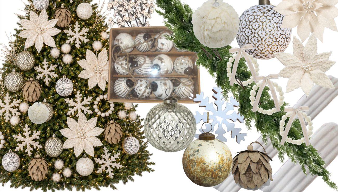 Winter Whites holiday design board — ivory and cream tones