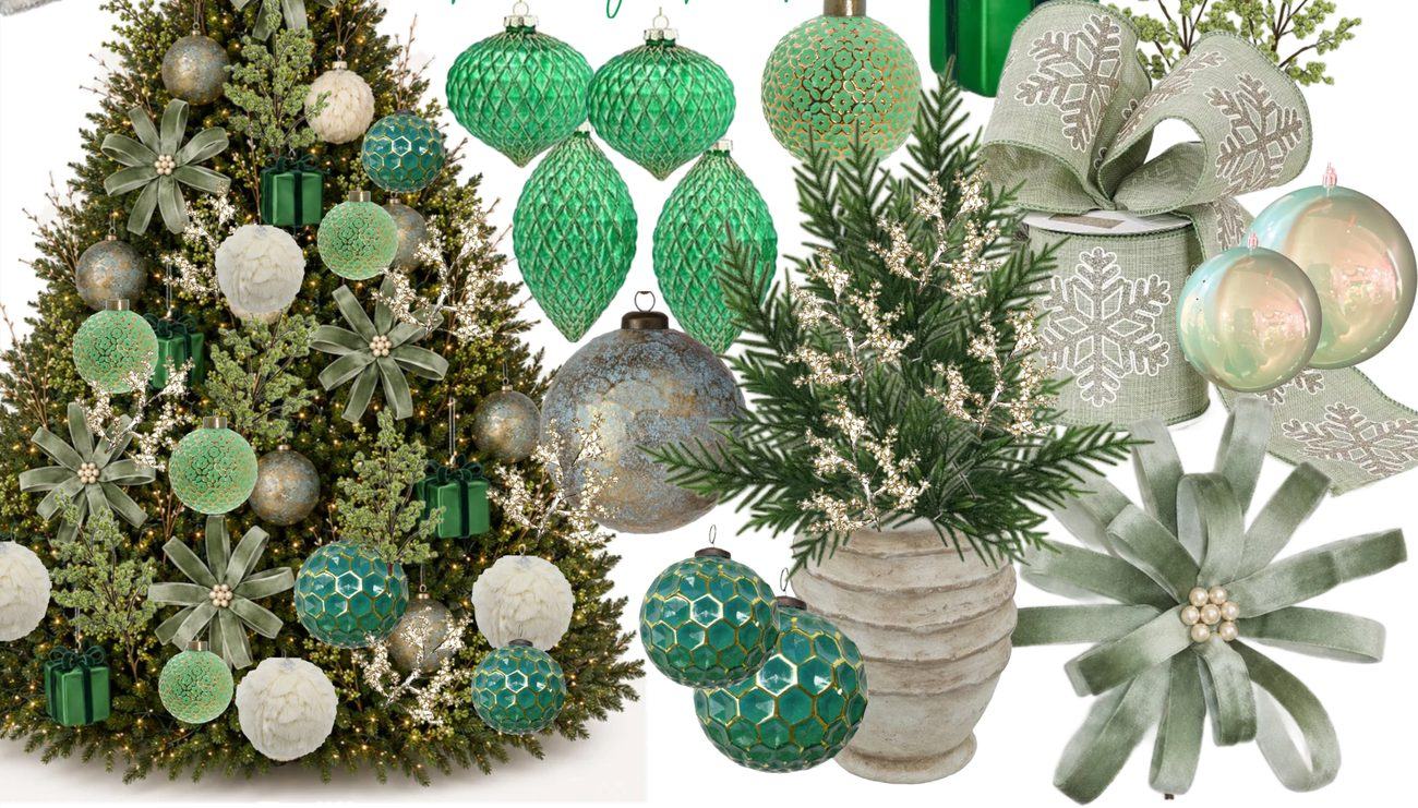 Merry Matcha holiday design board — emerald green and gold